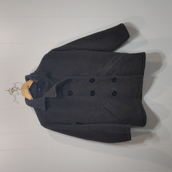 Lands’ End Polartec Fleece Peacoat Jacket Large Gray Double Breasted - Picture 8 of 8